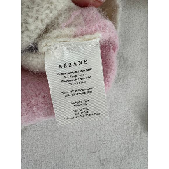 Sezane Dustin Wool Alpaca Abstract Pastel Knit Pullover Jumper M L - Picture 7 of 9